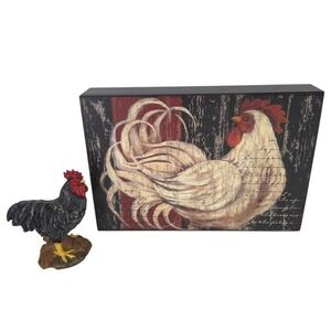 Rooster‎ Black Tabletop Sign & Figurine Rustic Farmhouse Decor Set